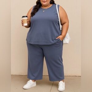 Blue Sleeveless Top and Pants Set
